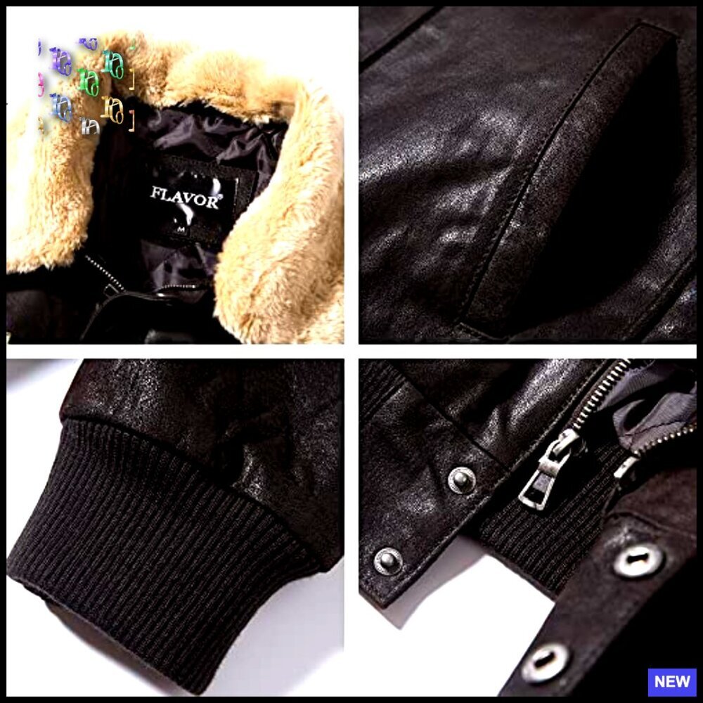 Men's Genuine Leather Bomber Jacket with Removable Fur Collar Aviator Style - Picture 5 of 6